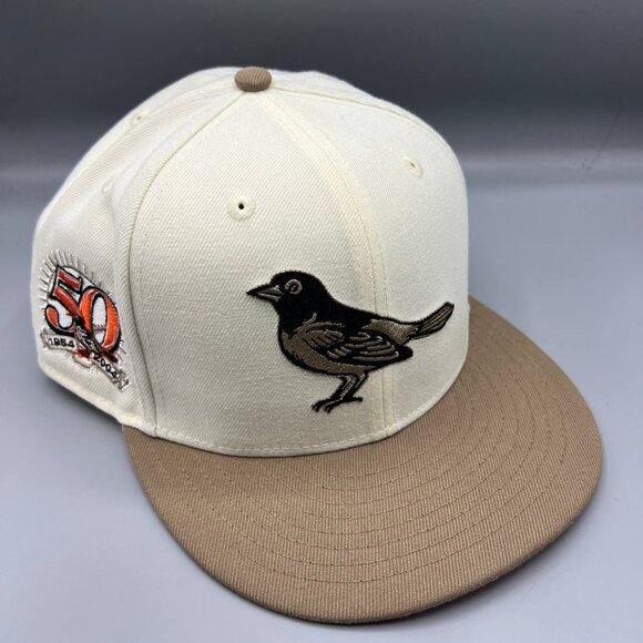 Baltimore Orioles Hat Men 7 5/8 White Brown‎ 59Fifty New Era MLB Fitted Cap